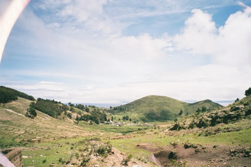 Green hills and terraced fields on Isla del Sol, Lake Titicaca
